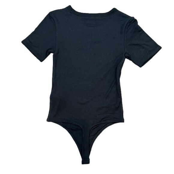 All Saints Ribbed Bodysuit Crew Neck Short Sleeve Stretch Black Size Small - Picture 4 of 8